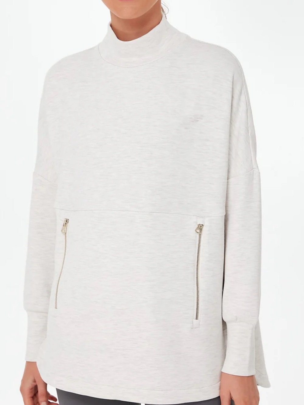 Varley Ivory Marl Bay Mock Neck Tunic Sweatshirtgold zippers tuckernuck